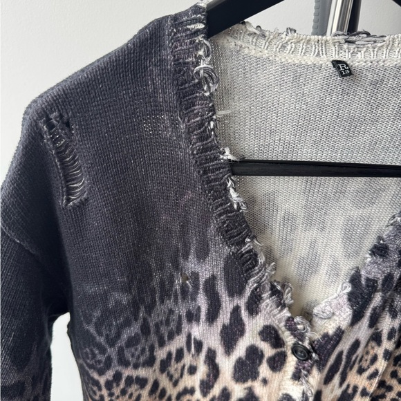 R13 Leopard Print Cardigan in Black and Cream - Picture 5 of 11